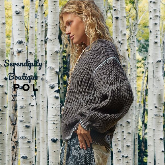 POL Boho Grunge Oversized Slouch Chunky Cable Knit Balloon Sleeve Hoodie Sweater - Picture 2 of 12